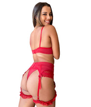 Carregar imagem no visualizador da galeria, CONJUNTO EM MICROFIBRA E RENDA ACOMPANHA CINTA LIGA - DÁLIA

