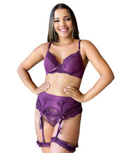 Carregar imagem no visualizador da galeria, CONJUNTO EM MICROFIBRA E RENDA ACOMPANHA CINTA LIGA - DÁLIA
